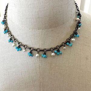 Cheryl Reis faux pearl and blue beaded necklace